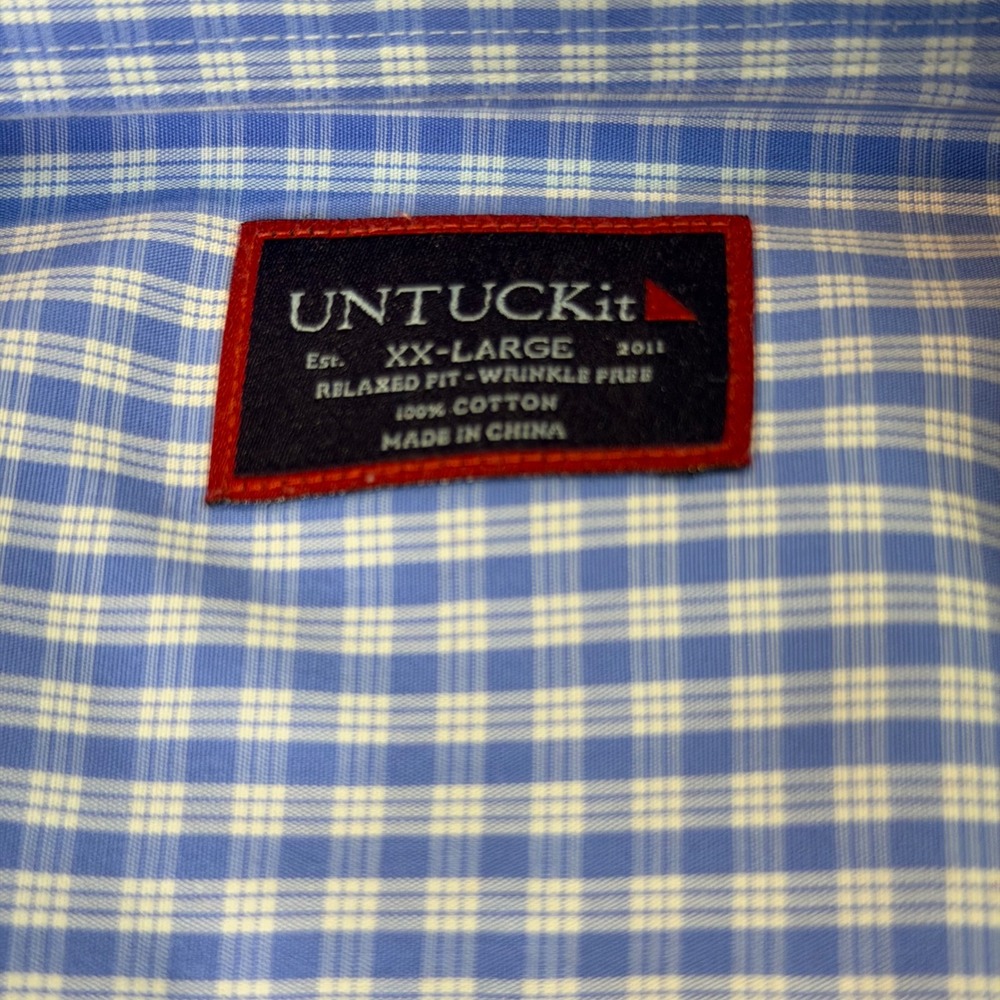 UNTUCKit Button Down Shirt Mens XXL Blue Gingham Good Relaxed Fit Wrinkle Free - Picture 6 of 9